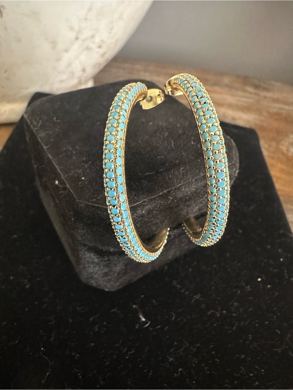 Karli Buxton Gold Hoop Earrings with Turquoise Pavé Accent